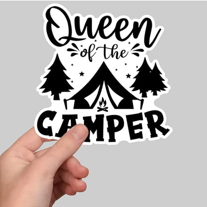(3Pcs) Queen of The Camper Sticker Camping Lover Trees Adventure Stickers Decorative Waterproof Vinyl Decal for Tumbler Mug Phone Case Laptop Water Bottle Notebook Size 3x2.9 Inches