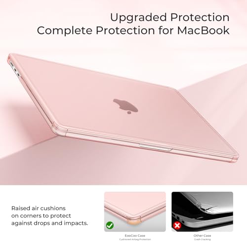 EooCoo Reinforced Anti-Crack Case for MacBook Air 13 inch,M5-M2 2026-2022 | True-to-Device Matte Texture, Anti-Fingerprint, Perfect Fit, Hard Shell Laptop Cover for MacBook Air 13.6 inch - color: Pink