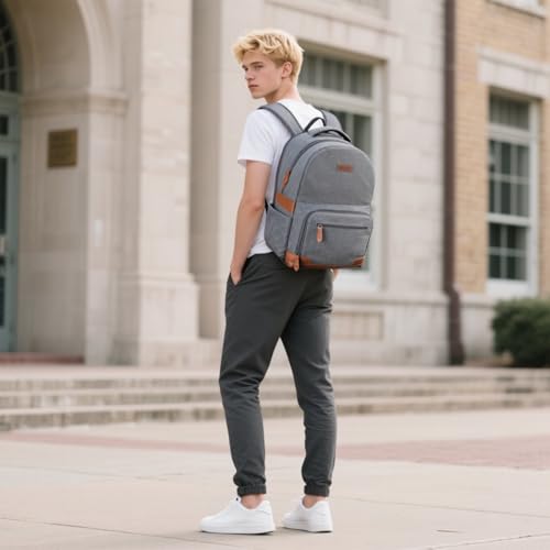 RealCool 15.6-17.3" Laptop Backpack, 31L Water Resistant Travel Bag | Independent frame opening, lightweight ,multi-compartments, ergonomic padded straps, luggage belt, for School,Business Trip - color: Gray