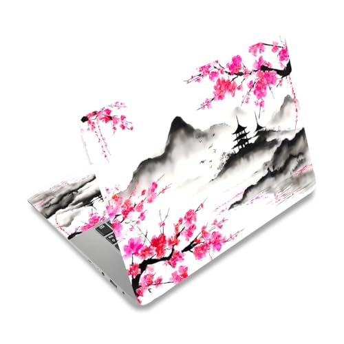 PLIGREAT Ink Cherry Blossom Laptop Skin Sticker Decal Universal Size Fits 12" 13" 13.3" 14" 15 Inch Laptop Removable Waterproof Notebook Aesthetic Decals PC Protector Cover Sticker