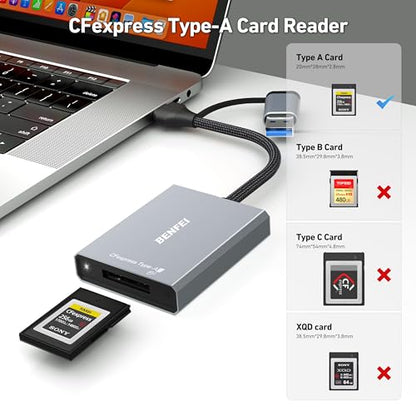 BENFEI CFexpress Type A Card Reader with USB 3.2 (Gen 2) 10Gbps, USB-C&USB-A 2-in-1 Type A CFexpress Adapter, Compatible with Windows/Mac/Linux/Android - size: CF type-A