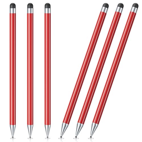 Stylus Pen for Touchscreen, 6 PCS Stylus 2-in-1 High Precision and Sensitivity, Suitable for iPad/iPhone/Samsung/Android Smartphone and Tablets, Compatible with Capacitive Touch Screen (Red) - color: Red