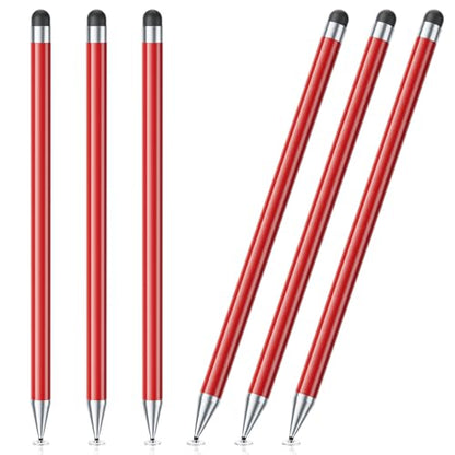 Stylus Pen for Touchscreen, 6 PCS Stylus 2-in-1 High Precision and Sensitivity, Suitable for iPad/iPhone/Samsung/Android Smartphone and Tablets, Compatible with Capacitive Touch Screen (Red) - color: Red