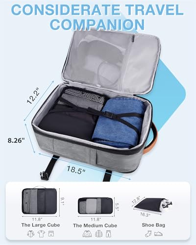 BAGSMART 37L Expandable Travel Backpack Compression Carry On Daypack | Weekender Bag Fits 17" Laptop. Water Resistant Luggage with Packing Cubes and Shoe Pouch. - color: Grey