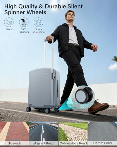 Hanke 20 Inch Expandable Carry On Luggage, Hard Shell with Side Hook | PC Hard Shell, Overhead Bin, Expandable Up to 15%, 8 Spinner Wheels, TSA Lock, Lightweight, Weekend Getaway - color: Grey, size: 20 Inch EXT