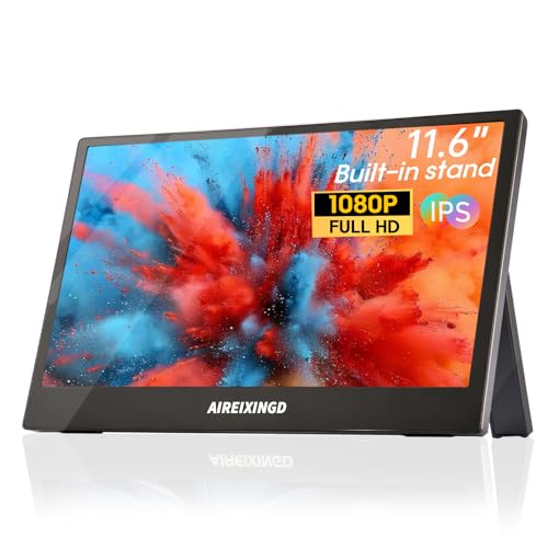 Portable Monitor 11.6'' 1080P FHD Weighs 450g, Portable Monitor for Laptop with Built-in Stand, Compatible with Type-C/Mini HDMI, Suitable for Laptop, PC, Mac,Phone, Xbox. Travel Monitor.
