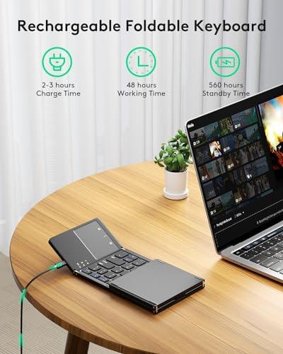 Samsers Foldable Bluetooth Keyboard with Touchpad, Ultra Slim Compact,Black | Multi-touch Trackpad, Full Size, Phone Holder, USB-C Charging, 3 Device, for Android Windows iOS Mac OS, Mobile Productivity - color: Black, size: 3-Device
