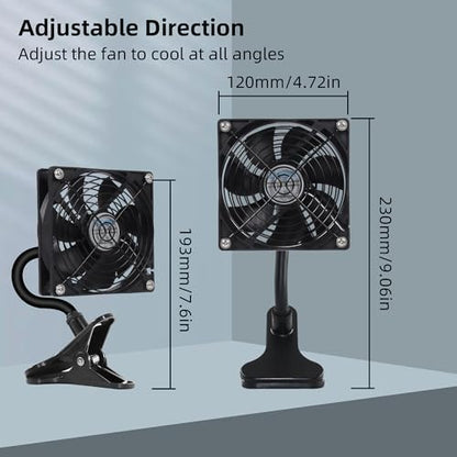 4.72" Small 120mm Clip on Fan with Strong Clamp and On/Off Switch | Low Noise and Gentle Breeze, for Desktop Router Xbox Cabinet Tent Seedlings Electronic Equipment and DIY Ventilation Project - color: Black, size: 120mm