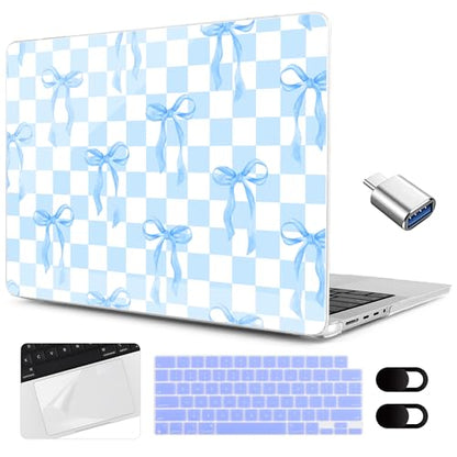 MEEgoodo Compatible with MacBook Pro 14 inch Case (M5/M4/M3/M2/M1) Pro/Max 2026 2025 2024 2023 2021,Case Fit Model A3427/A3426/A3434/A3112/A3401/A3185/A2918/A2992/A2779/A2442, Blue&White Checkers&Bows - color: Blue&White Checkers&Bows