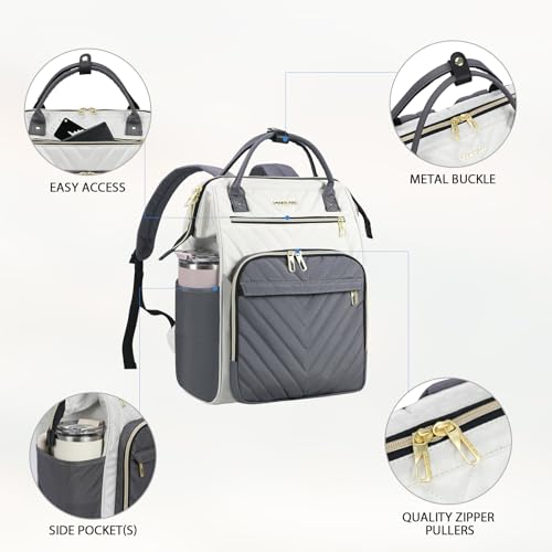 VANKEAN 17 Inch Laptop Backpack for Women Large Capacity Waterproof Daypack - color: Beige-grey, size: 17.3 Inch