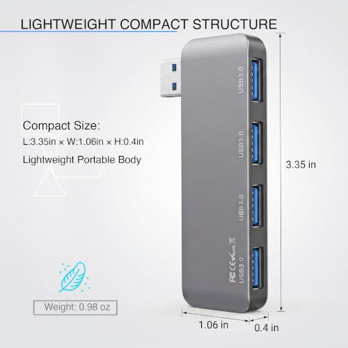 Portable 4-Port USB 3.0 Hub with Direct Plug-in USB Male Connector Design | Space-Saving USB Hub Compatible with Laptops and Desktops, Works with Windows, macOS, Linux and Chrome OS