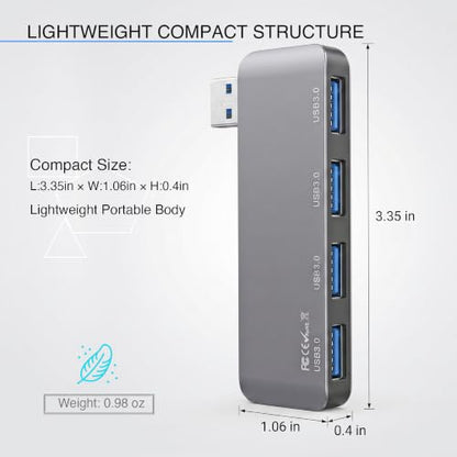 Portable 4-Port USB 3.0 Hub with Direct Plug-in USB Male Connector Design | Space-Saving USB Hub Compatible with Laptops and Desktops, Works with Windows, macOS, Linux and Chrome OS