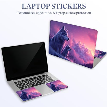 Universal Laptop Skin Sticker Decal,15.6 Inch Laptop Vinyl Cover for 13" 14" 15.6" Laptop,Scratch-Resistant Waterproof Protector Wrap,Reusable with Wrist Pads,Wolf & Pup Mountains - color: Wolf & Pup Mountains