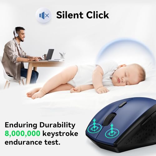 TECKNET Wireless Mouse, 2.4G USB Computer Mouse with 6-Level Adjustable 4800 DPI, 30 Months Battery, Ergonomic Grips, 6 Buttons Portable for PC, Chromebook, Mac - Blue - color: Blue