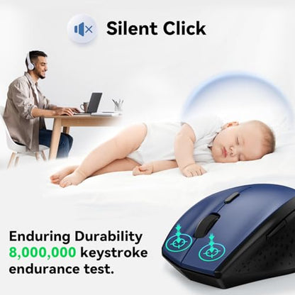 TECKNET Wireless Mouse, 2.4G USB Computer Mouse with 6-Level Adjustable 4800 DPI, 30 Months Battery, Ergonomic Grips, 6 Buttons Portable for PC, Chromebook, Mac - Blue - color: Blue