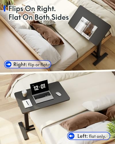 FLEXISPOT H7 PRO 90° Tiltable Mobile Overbed Table with Pneumatic Lift,28'' | Full foldable bedside table with adjustable desktop for laptop, Rolling Computer Cart and bed sofa.27.6" W x 15.7" D,Black - color: Black, size: 28x16