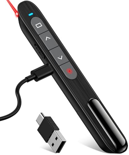 DinoFire USB C Rechargeable Presentation Remote with Red Light,Wireless Preseter PPT Slide Clicker Advancer for MacBook Laptop Computer