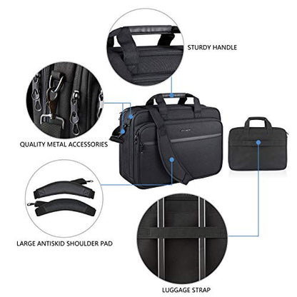 KROSER Laptop Bag Premium Laptop Briefcase Fits Up to 17.3 Inch Laptop Expandable Water-Repellent Shoulder Messenger Bag Computer Bag for Travel/Business/Men/Women-Black