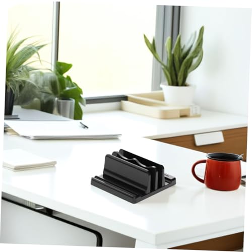 Sewroro Adjustable Vertical Laptop Stand Desk Organizer Space Saving Upright Holder with Stable Wide Base for Office Book and Notebook Storage Black Dual Slot Design