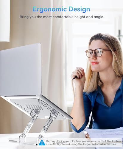 Lpoake 2 Pack Acrylic Laptop Stand for Desk, Adjustable Ergonomic Laptop Riser, Portable Foldable Computer Stand, Compatible with 10 to 15.6 Inches Notebook and MacBook, Clear - size: 2 Pack
