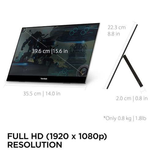 ViewSonic VX1655 16 Inch 1080p Portable Monitor for Laptop, IPS Display | USB C, Mini HDMI, Tripod Mount, Dual Speakers, Built In Stand, Laptop, Mac, PCs, Home Office, 60W Charging, Anti Glare Travel - style: 1080p
