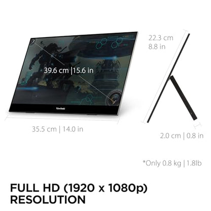 ViewSonic VX1655 16 Inch 1080p Portable Monitor for Laptop, IPS Display | USB C, Mini HDMI, Tripod Mount, Dual Speakers, Built In Stand, Laptop, Mac, PCs, Home Office, 60W Charging, Anti Glare Travel - style: 1080p