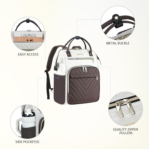 VANKEAN 17 Inch Laptop Backpack for Women Large Capacity Waterproof Daypack - color: Beige/Coffee, size: 17.3 Inch