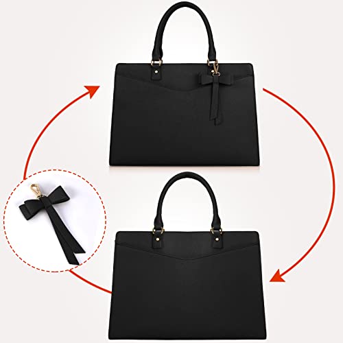 RAINSMORE Laptop Bag for Women 15.6 Inch PU Tote Bag Business Office Work Bag Waterproof Briefcase Computer Tote Lightweight Handbag Shoulder, Black - color: Black