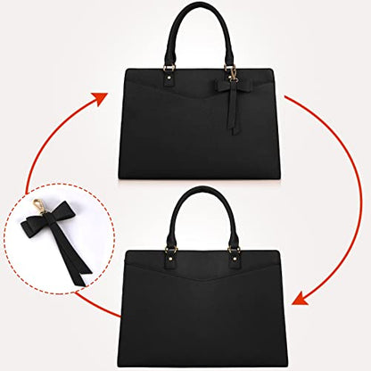 RAINSMORE Laptop Bag for Women 15.6 Inch PU Tote Bag Business Office Work Bag Waterproof Briefcase Computer Tote Lightweight Handbag Shoulder, Black - color: Black