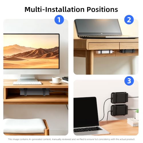 2 Pack Upgraded Laptop Charger Holder,Adjustable Silicone Strap Power Brick Organizer With Heat Dissipation,Under Desk Cable Management Mount For Most Power Adapters,Chargers,Screws & Adhesive - color: Black*2