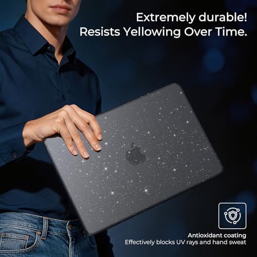 EooCoo for MacBook Neo Case 13 inch 2026, Anti Scratch, Sparkly Black | Lightweight, Protective Hard Shell Case & Keyboard Cover & Screen Film, Model A3404 with A18 Pro Chip - color: Sparkly Black