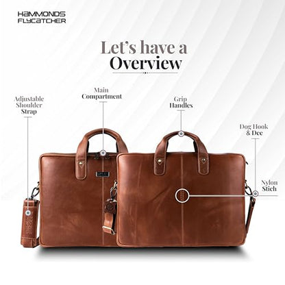 HAMMONDS FLYCATCHER Genuine Leather Laptop Bag for Men, Padded 15.6" Laptop Sleeve, Leather Messenger Bag for Men Briefcases - color: Metallic Tan