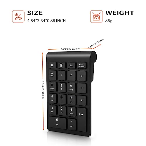 Gugxiom Bluetooth Number Pad,22 Keys Portable Mini Financial Accounting Numeric Keypad，Bluetooth 5.0 10 Key Numeric Keypad for Laptop/Desktop/PC/Notebook(Black) - color: Black