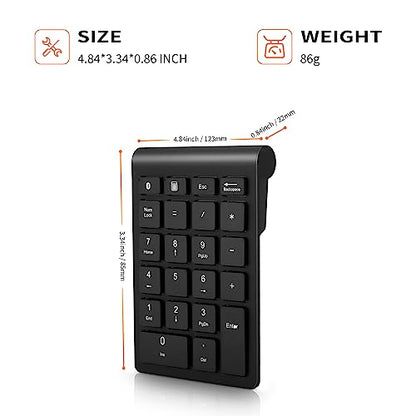 Gugxiom Bluetooth Number Pad,22 Keys Portable Mini Financial Accounting Numeric Keypad，Bluetooth 5.0 10 Key Numeric Keypad for Laptop/Desktop/PC/Notebook(Black) - color: Black