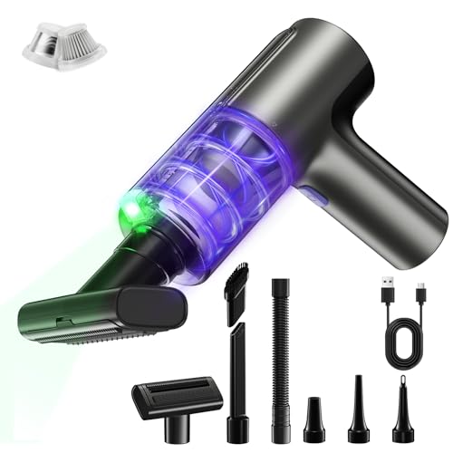 Car Vacuum Portable Cordless, Handheld Vacuum Cleaner Mini Small | 20000Pa High Suction, 80000RPM Brushless Motor, 7 Nozzles Car Cleaning Kit with Air Duster Blower for Car Interior, Pet Hair - color: Dark Black
