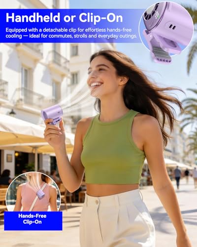Clip-On Portable Fan with Ice Cooling, 20000 RPM Rechargeable Handheld Turbo Fan, 360° Rotating Detachable Clip, Mini Stroller Fan for Baby, Compact Travel Essentials, Summer Gifts for Women,Purple - color: Purple