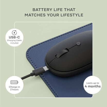 Satechi OntheGo Bluetooth Mouse with USB C Rechargeable Battery, Connect up 3 Devices, Compact and Portable Wireless Mouse for Laptop, Computer, Tablet – Black - color: Black