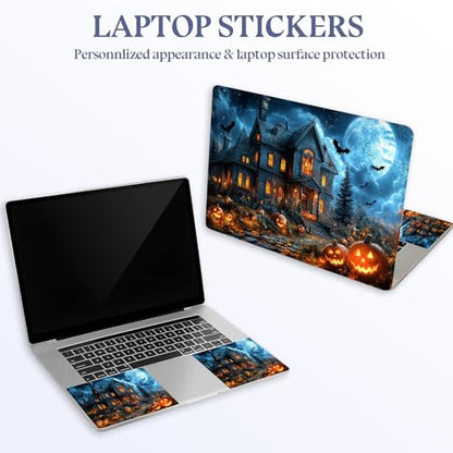 Universal Laptop Skin Sticker Decal,15.6 Inch Laptop Vinyl Cover for 13" 14" 15.6" Laptop,Scratch-Resistant Waterproof Protector Wrap,Reusable with Wrist Pads,Pumpkin Haunted Mansion - color: Pumpkin Haunted Mansion