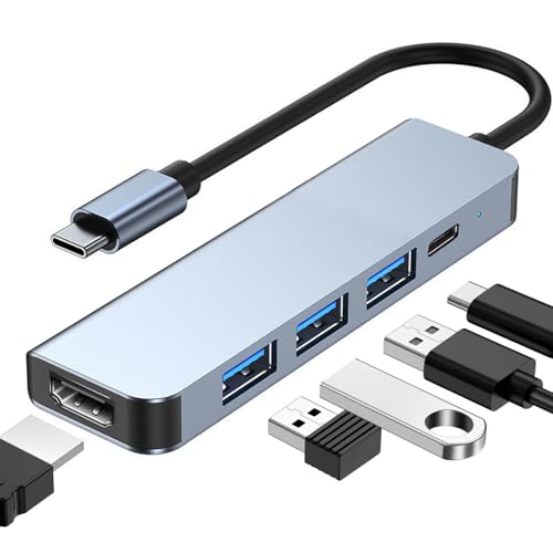 5 in 1 USB C Hub with 4K HDMI, 100W Power Port USB C Adapter Multiport Adapter, USB C Hub for Laptop MacBook iPad Pro, USB C to HDMI Adapter with USB 3.0 5Gbps and 2 USB Ports, Type C Docking Station