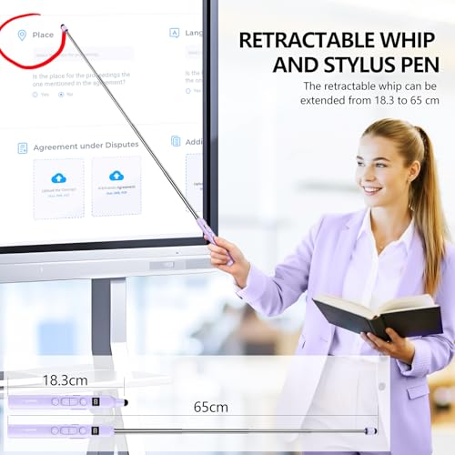 N21 Bluetooth Presentation Clicker for PowerPoint with Retractable Pointer | ①Red laser ②Telescopic touch pen ③Countdown timer, vibration alert ④Customizable Button ⑤Rechargeable;battery level display - color: Purple - Red Pointer