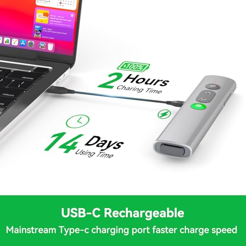 Presentation Clickers for PowerPoint Presentations, [Aluminum Alloy] + [2 in 1 USB C/A] PowerPoint Clicker with Laser Pointer Wireless Presenter PPT Slide Remote Control Clicker for Mac, Computer - style: Green Light