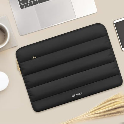 Laptop Case 13.3 inch,13-13.3 inch Puffy Laptop Sleeve Compatible with MacBook Air 13 13.6/Neo 13/Pro 13/Pro 14,HP Dell ASUS Lenovo,Polyester Computer Bag with Horizontal Pocket&Belt, Black - color: Black
