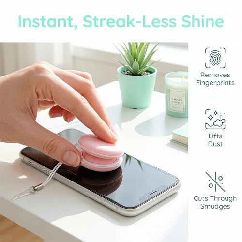 4pcs Cute Macaron Screen Cleaner Set, Mini Phone Cleaning Kit with Strap, Reusable Washable Soft Cloth for Smartphone Glasses Camera Laptop Lens