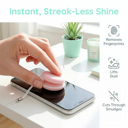 4pcs Cute Macaron Screen Cleaner Set, Mini Phone Cleaning Kit with Strap, Reusable Washable Soft Cloth for Smartphone Glasses Camera Laptop Lens