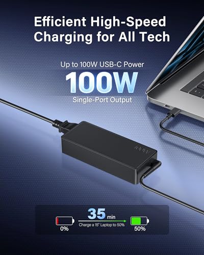100W GaN Power Universal USB-C Fast Laptop Charger Compatible with Lenovo, Thinkpad/Yoga/IdeaPad/chromebook, MSI, Asus, HP, Dell Type-C AC Power Adapter PD 3.0 Charger