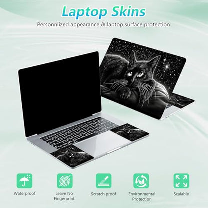 Laptop Skin Sticker Decal 12"-15.6" Universal Laptop/Notebook/Netbook Vinyl - Waterproof Scratch Resistant,Fits HP Dell Lenovo MacBook,2 Free Wrist Pads,Easy Apply & Remove,Black Cute Cat - color: Black Cute Cat