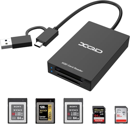 4-in-1 XQD Card Reader, XQD SD Card Reader Dual-Slot USB/Type C Memory Card Reader 5Gpbs XQD Reader for Sony G/M Series, Lexar 2933x/1400x USB Mark XQD Card, SD/SDHC/SDXC for Filmmakers, Photographers