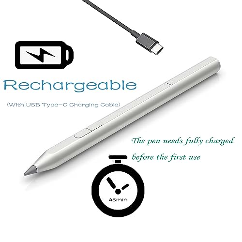 Stylus Pen for HP Active Rechargeable Tilt Pen MPP 2,Compatible HP Omnibook X/Ultra/7 Flip/Envy X360/Pavilion X360/Specter X360 Magnetic Barrel, 4096 Levels Pressure&Erase Function 3J122AA,Silvery - color: Silvery