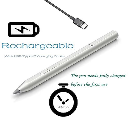 Stylus Pen for HP Active Rechargeable Tilt Pen MPP 2,Compatible HP Omnibook X/Ultra/7 Flip/Envy X360/Pavilion X360/Specter X360 Magnetic Barrel, 4096 Levels Pressure&Erase Function 3J122AA,Silvery - color: Silvery