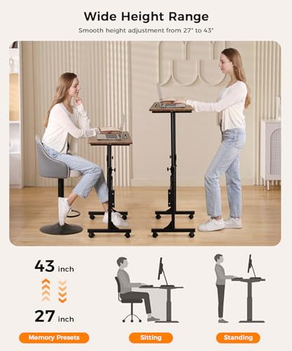 Standing Desk Adjustable Height, Mobile Stand Up Desks with Wheels Small Computer Desks Rolling Desk, Portable Laptop Desks Rustic Standing Table Sit Stand Home Office Desks 16"x31.5" Height 27"-43.5" - color: Rustic